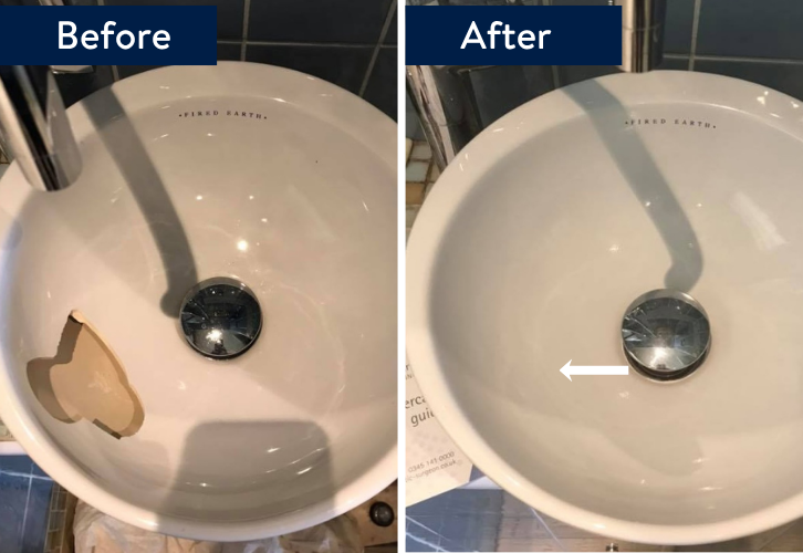 Chipped bathroom sink repair before after