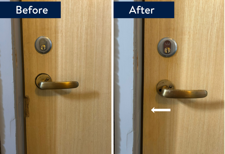 Burglary damage door repair before after